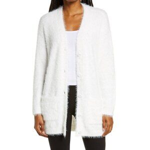 P.J. SALVAGE Feather Knit Ivory White Button Cardigan Sweater Womens Small
